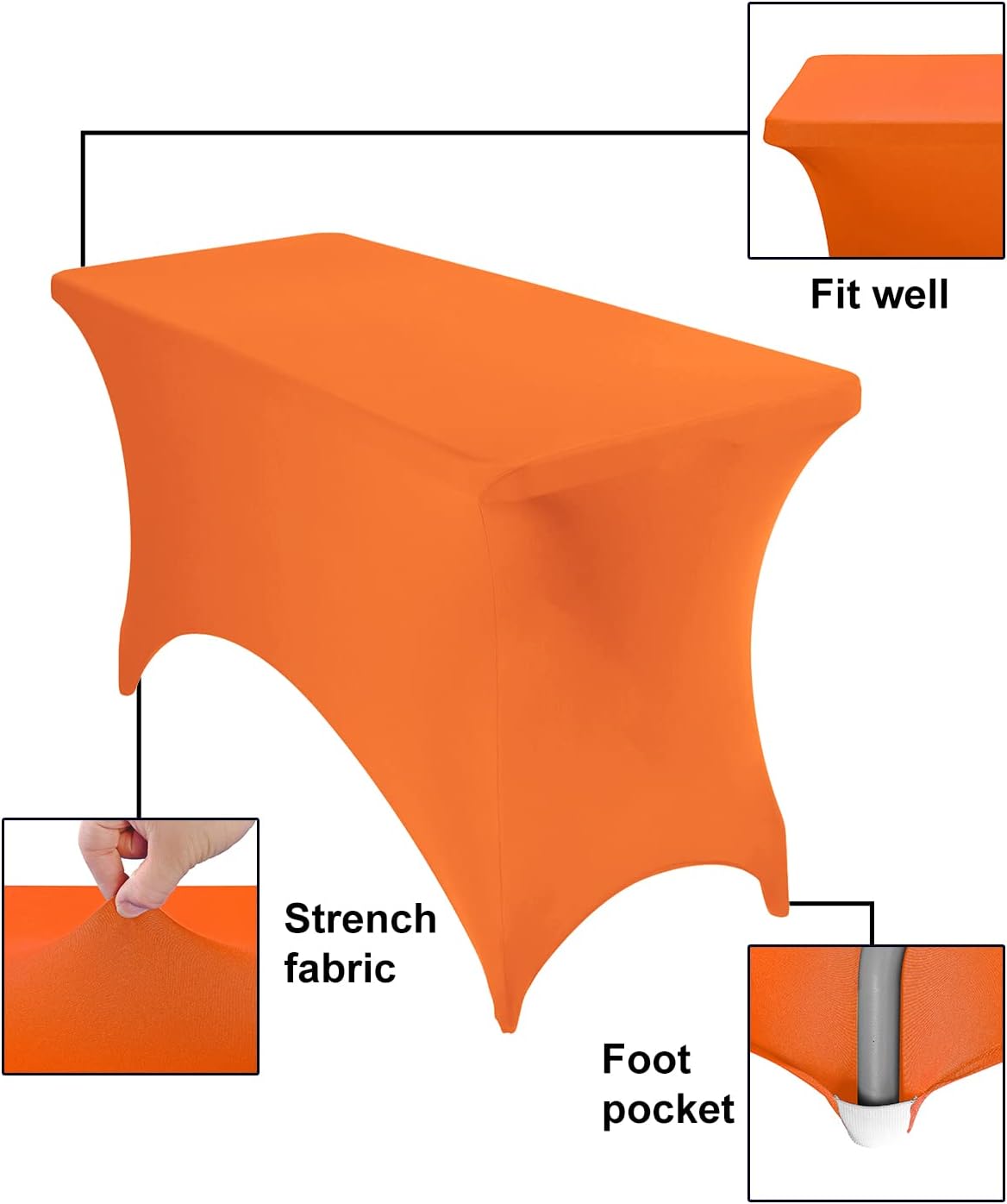 Spandex 4ft Waterproof Table Cover for Party,Wedding, Banquet, and Events(Orange)