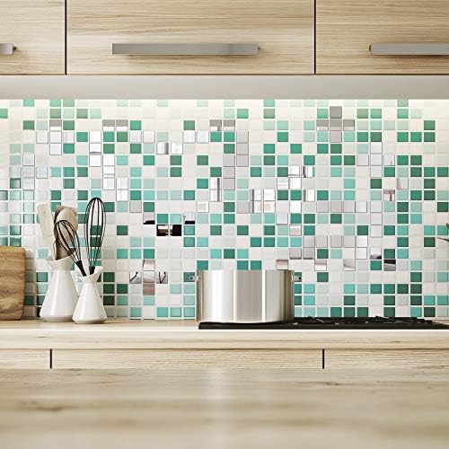 Geiserailie 300 Pieces 1 Inch 3 Shapes Mirror Mosaic Tile Small Round Diamond Square Mini Mosaic Mirrors DIY Craft Glass Decorative for Projects Crafts Supplies, Home Wall Decor.