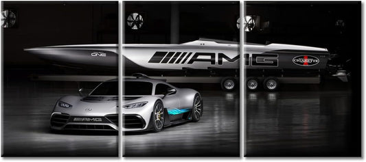 Sports Car Canvas Prints Gray Speedy Racing Car Wall Art Paintings Hypercar 3D Model Design Posters Stretched Pictures for Living Room Modern Home Decor Framed Wall Art Decorations, 36" Wx16 H