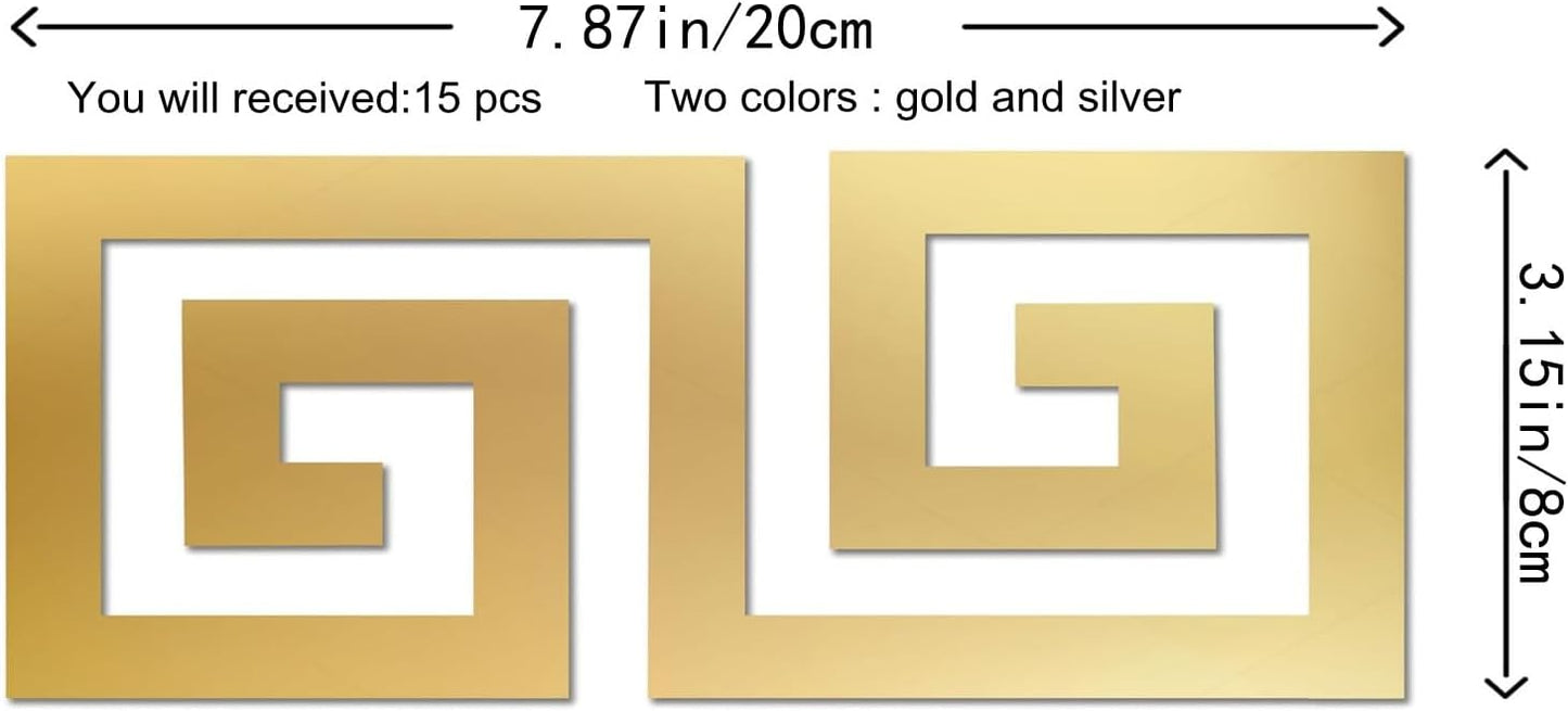 15 Pcs DIY Geometric Shape Acrylic Decorative Mirror Stickers Removable Adhesive Wall Mirror Décor for Living Room Home Background (Gold,3.15 * 7.87inches)
