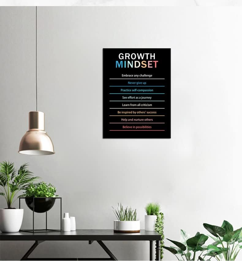 Growth Mindset Inspirational Canvas Wall Art Motivational Life Learning Poster Prints Artwork for Office Living Room Modern Home Decor Painting Stretched and Framed Ready to Hang [18''Wx 24''H]