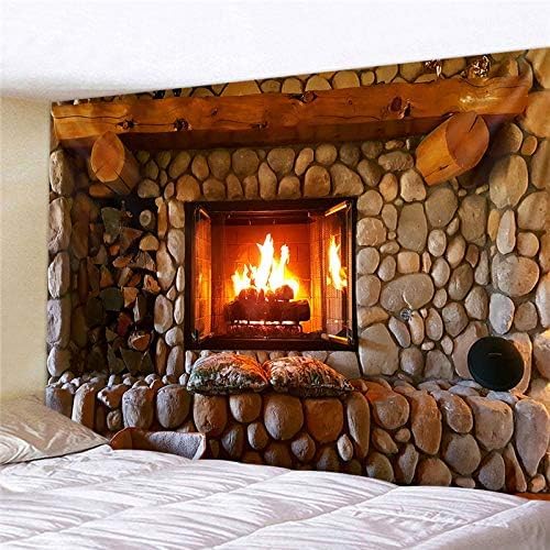 Firplace Tapestry Art Retro Stove Print Tapestry Art Wall Hanging Tapestry Room Bedspread Decor Christmas Fireplace (Firplace, 70.00" x 90.00")