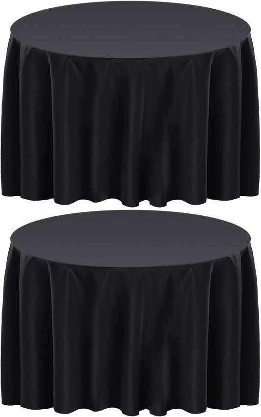 Surmente 132 inch Round Tablecloths -2 Pack Black Round Table Cloths, Polyester Fabric Table Covers for Wedding, Party, Banquet, or Restaurant