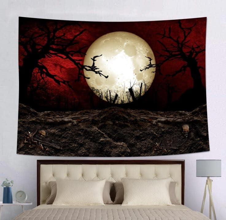 SHRAPHY 60x40 Inches Full Moon Tapestry Moon Horror Cemetery Scarlet Sky Tapestry Event Bedroom Home Decor GTLSUH1205