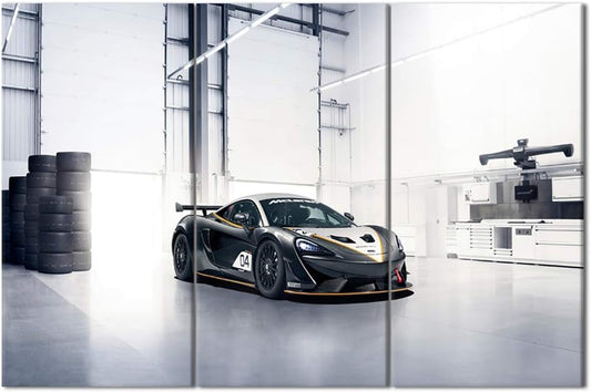 TUMOVO Framed Wall Art Picture 3 Pieces Black and White Sports Car Giclee Canvas Print Paintings for Living Room Ready to Hang Home Decor - 40 x 20inch x 3 Panels