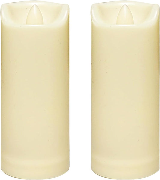 CANDLE CHOICE Waterproof Outdoor Battery Operated Flameless Candles with Auto Timer Flickering Plastic Resin Electric LED Slim Pillar Lights for Lantern Patio Garden Wedding Decorations 2”x5” 2 Pack