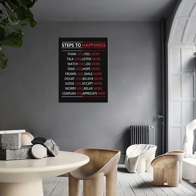 Motivational Wall Art Steps For Happiness Inspirational Positive Poster Inspiring Canvas Painting Prints Wall Pictures for Office Living Room Home Decor Framed Artwork [30''W x 40''H]