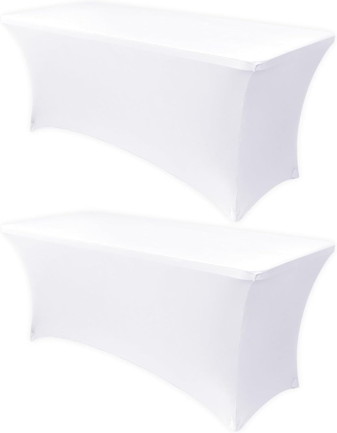 Obstal 8Ft Stretch White Spandex Table Cover for Standard Folding Tables - 2 Pack Universal Rectangular Fitted Tablecloth for Party, Banquet, Events, Trade Show (White, 96L x 30W x 30H Inches)