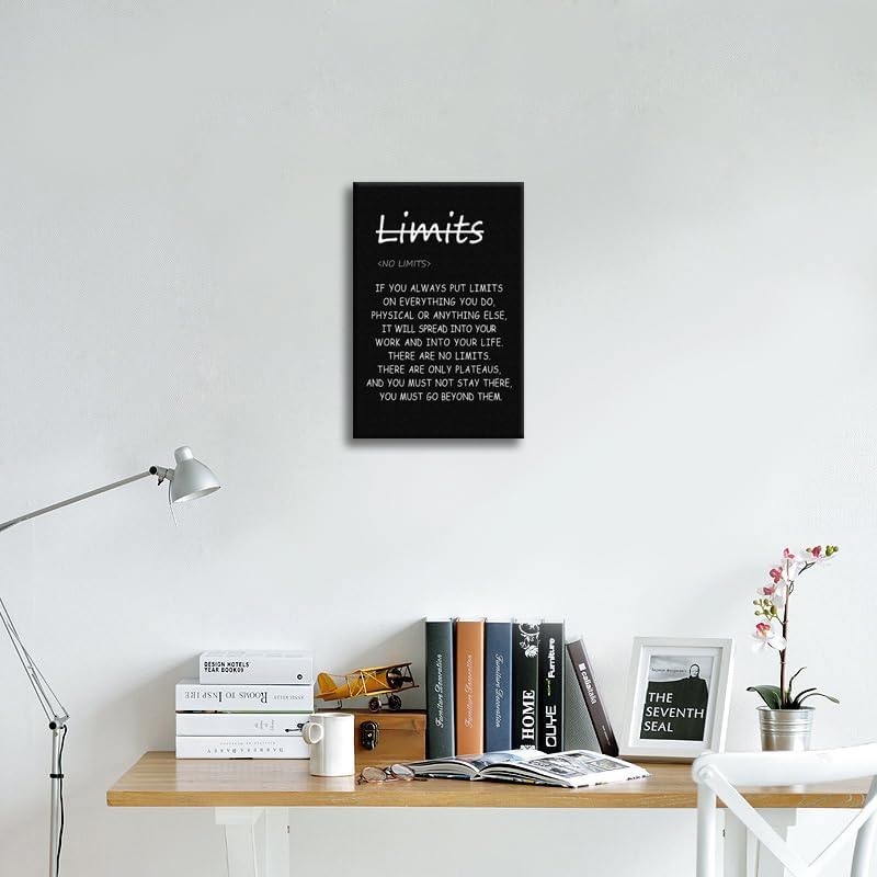 Motivational Wall Art ‘There are no limits’ from Bruce Lee's Inspirational Canvas Poster Printed Modern Artwork for Office living room Bedroom Home Decor Framed Ready to Hang [12" W X 18" H]