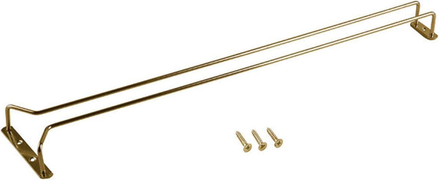 TrueCraftware- 24-Inch Wine Glass Rack Brass Finish Set of 2- Stemware Rack Wire Hanging Rack Under Cabinet Wine Glass Stemware Holder Glass Storage Hanger Organizer for Kitchen and Bar