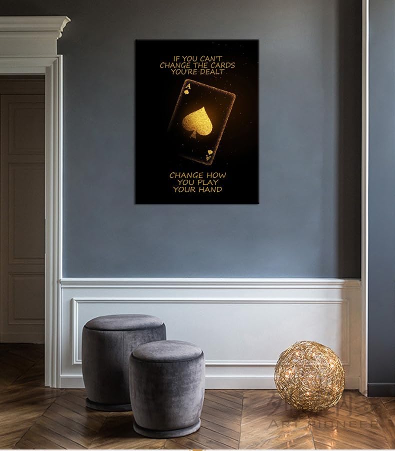 Inspirational Canvas Wall Art Poker Game Poster Painting Artwork Motivational Success Picture Print Wall Decor for Home Office Living Room Bedroom Workplace Wooden Framed Ready to Hang [30''Wx 40''H]
