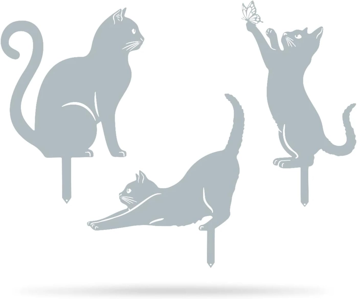 RealSteel I 3 Pack Steel Cat Garden Decor I Outdoor Yard Decorations I Gift for Cat Lovers I Lawn Ornaments and Statues I Garden Signs Decorative Outdoor - Textured Silver