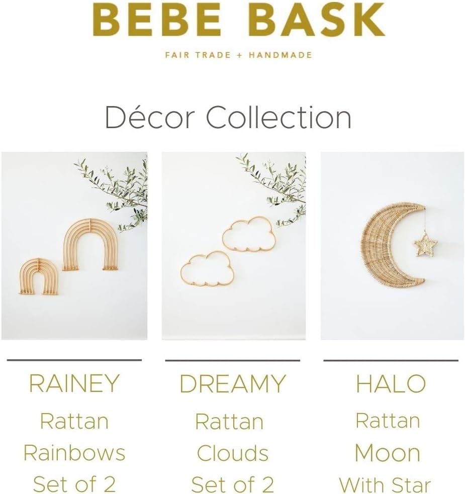 BEBE BASK Handmade Wicker Cloud Décor Set of 2 - Rattan Cloud Decorations - Décor for Bedroom and Baby Nursery Wall - for Girls Room