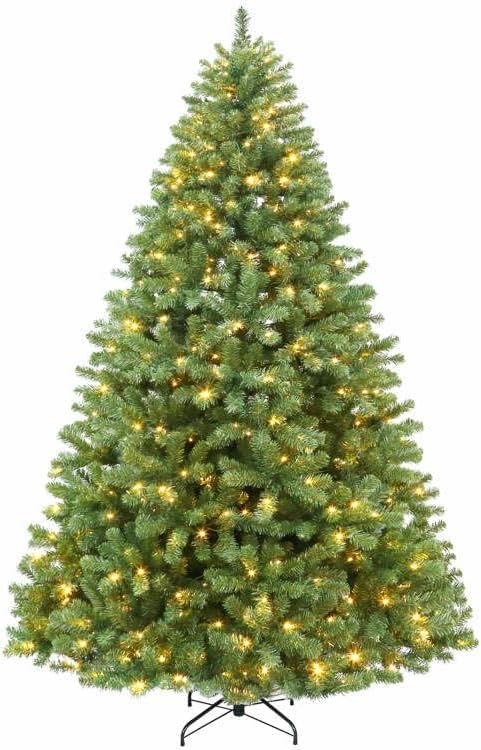 Hykolity 6 ft Prelit Christmas Tree, Artificial Christmas Tree with 250 Warm White Lights, 1032 Tips, Metal Stand and Hinged Branches