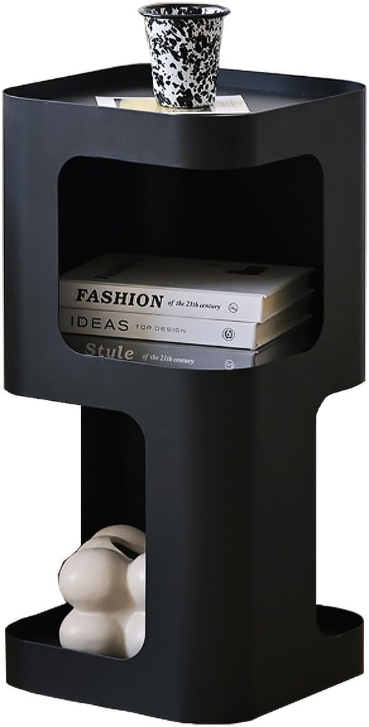 Modern Side Table,Small end Table for Small Spaces,Metal nightstand with Storage Shelf,Space-Saving Bedside Table Accent Table Drink Tables for Living Room,Bedroom.No Assembly Required