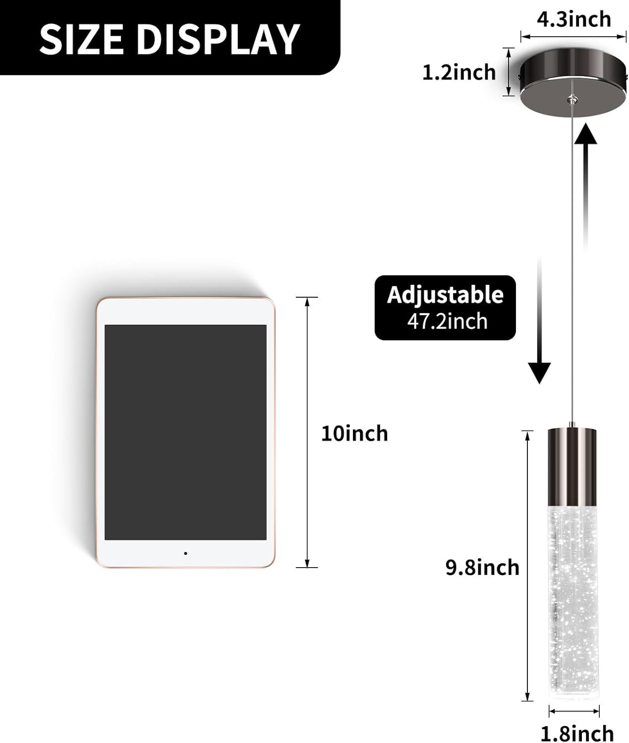 OKELI Modern Pendant Lights, LED Bubble Crystal Kitchen Island Lights Fixtures, Black Mini Single Pendant Lighting for Kitchen Island Bar,6W,6000K, ETL,3Pack