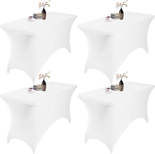 4Pack Spandex Waterproof Table Covers 4ft，Spandex 4ft Waterproof Table Cover for Party,Wedding, Banquet, and Events(White)