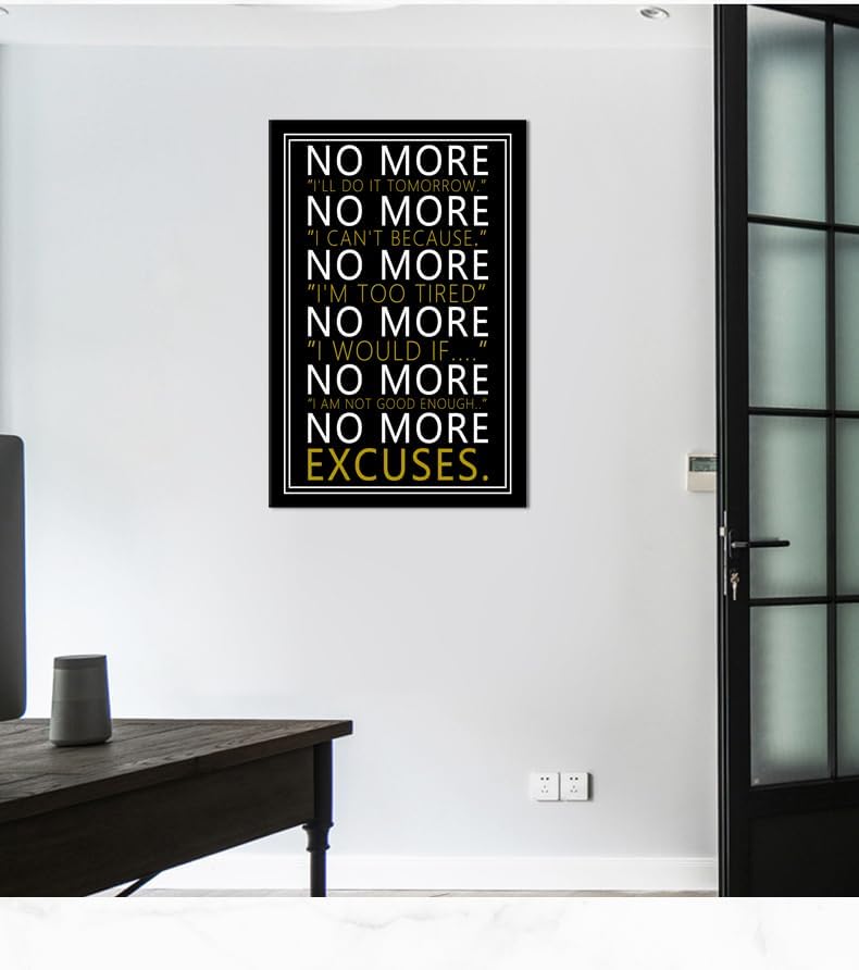 WYJZDZQ8 Inspirational Wall Art No More Motivational Poster Inspiring Positive Canvas Prints Artwork for Office Modern Home Decor Painting Pictures Stretched and Framed Ready to Hang [24''Wx 36''H]