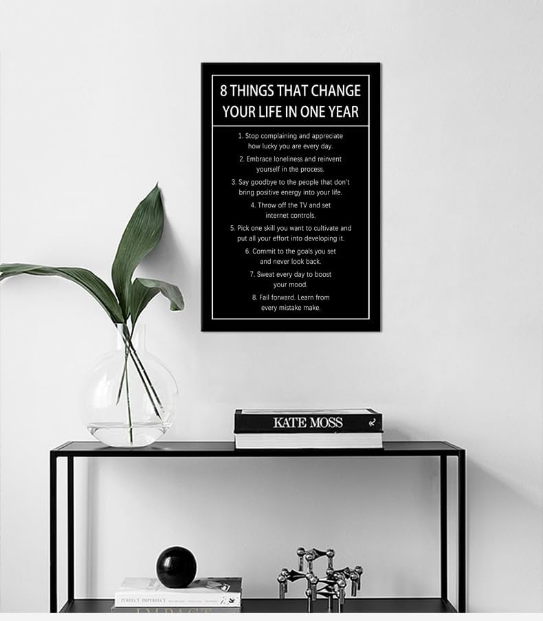 Motivational Canvas Wall Art 8 Things That Change Your Life In One Year Inspirational Wall Decor Quotes Poster Print Artwork for Office Living Room Framed Ready to Hang [12''Wx 18''H]