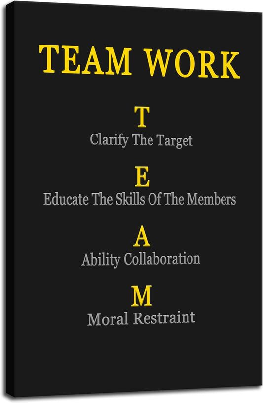 Motivational Wall Decor Team Work Enterprise Poster Inspirational Quotes Canvas Poster for Company Office Group Bedroom Living Room Printed Artwork Framed Ready to Hang [12" W X 18" H]