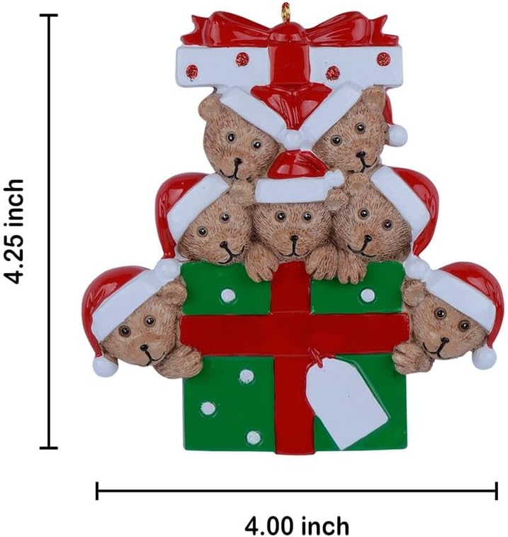 Personalized Bear Family Christmas Ornament 2024, Family of 7 Bear with Gift Box Ornaments for Christmas Tree, Personalized Bear Christmas Ornament, Unique Handmade Teddy Bear Christmas Ornament