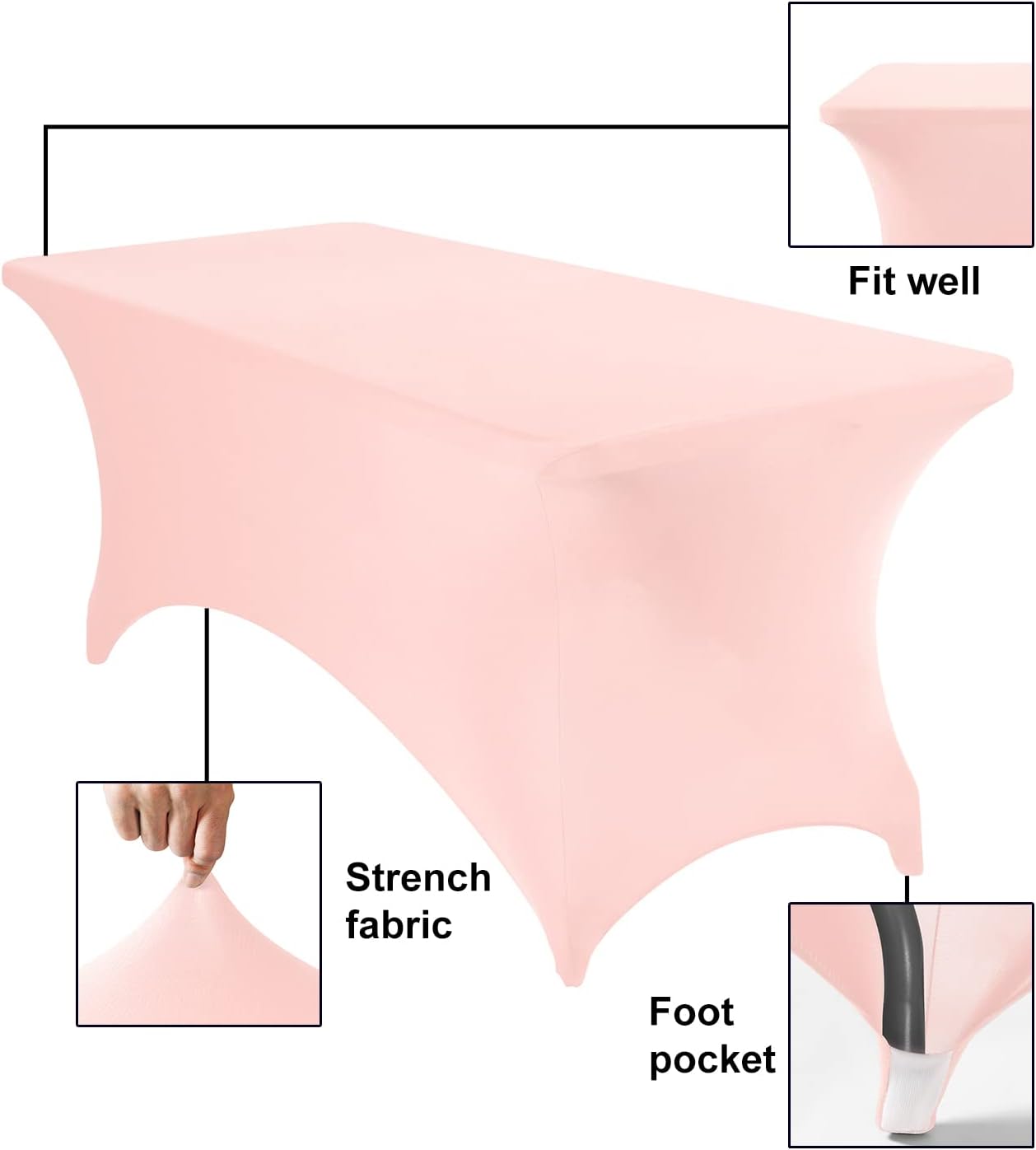 4Pack Spandex Waterproof Table Covers 6ft，Spandex 6ft Waterproof Table Cover for Party,Wedding, Banquet, and Events(Blush Pink)