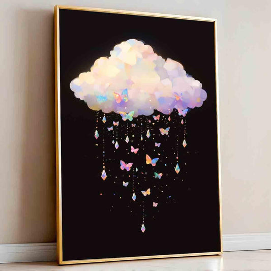 Black And White Cloud Wall Art Abstract Clouds Wall Art Rain Cloud Pictures Colorful Butterfly Picture Abstract Sky Painting Modern Abstract Prints Aesthetics Living Room Decor 16x24inch No Frame