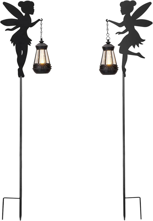 Fairy Garden Accessories Lawn Ornaments 1 Pair - Solar Lights Halloween Decorations Outdoor Garden Statue, Metal Stakes Decorative Figurines for Yard Decor, Patio (Type B Warm Lighting)