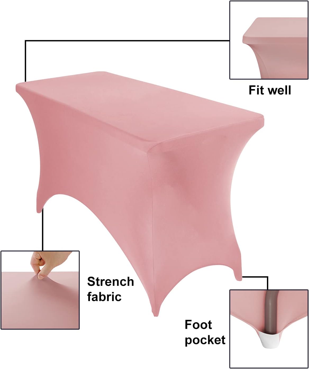 Spandex 4ft Waterproof Table Cover for Party,Wedding, Banquet, and Events(Dusty Pink)