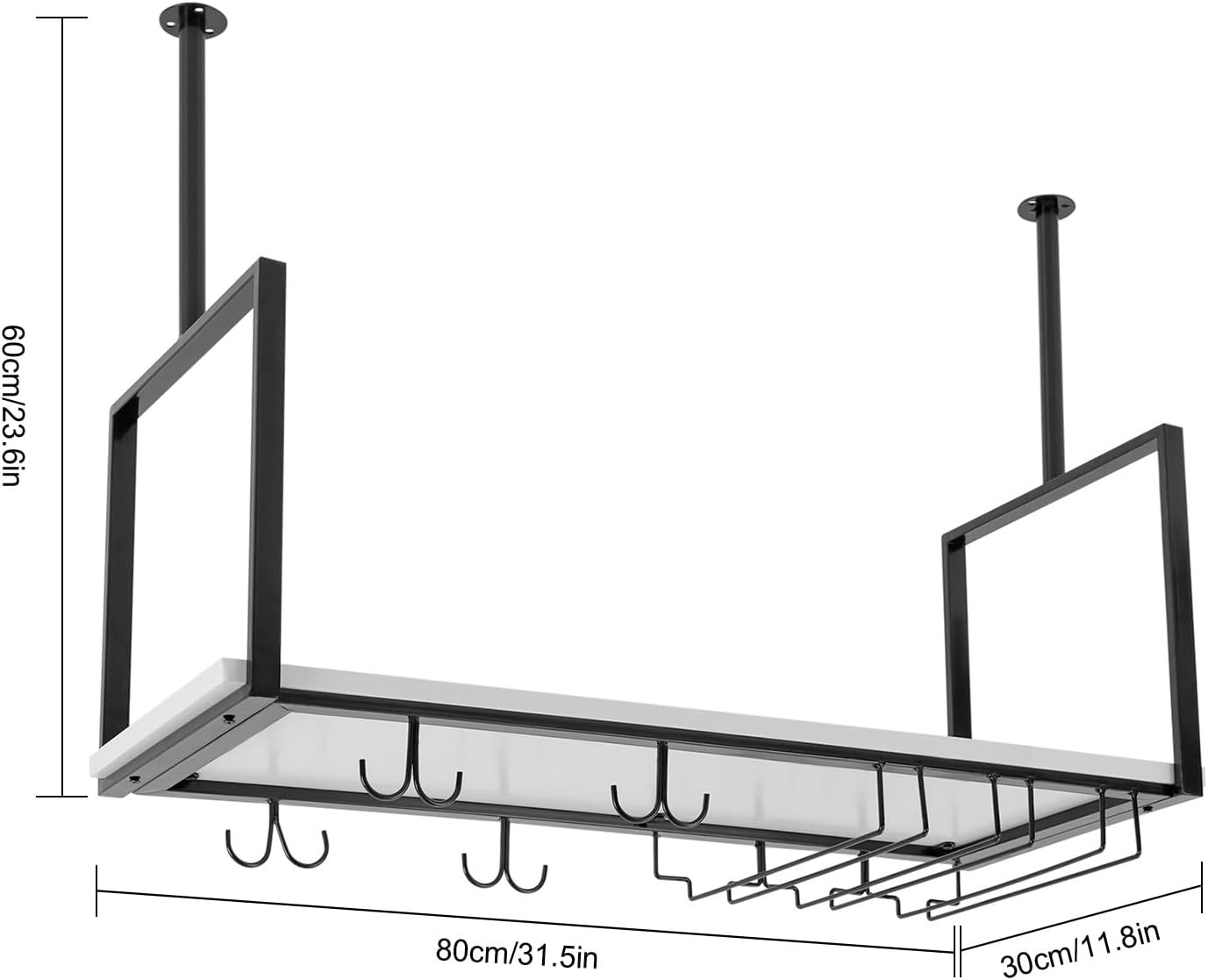 Hanging Wine Rack with Glass Holder and Shelf Metal Ceiling Bar Wine Glass Rack Industrial Wall Mounted Floating Shelve Perfect for Bar Cafe Kitchen Restaurant