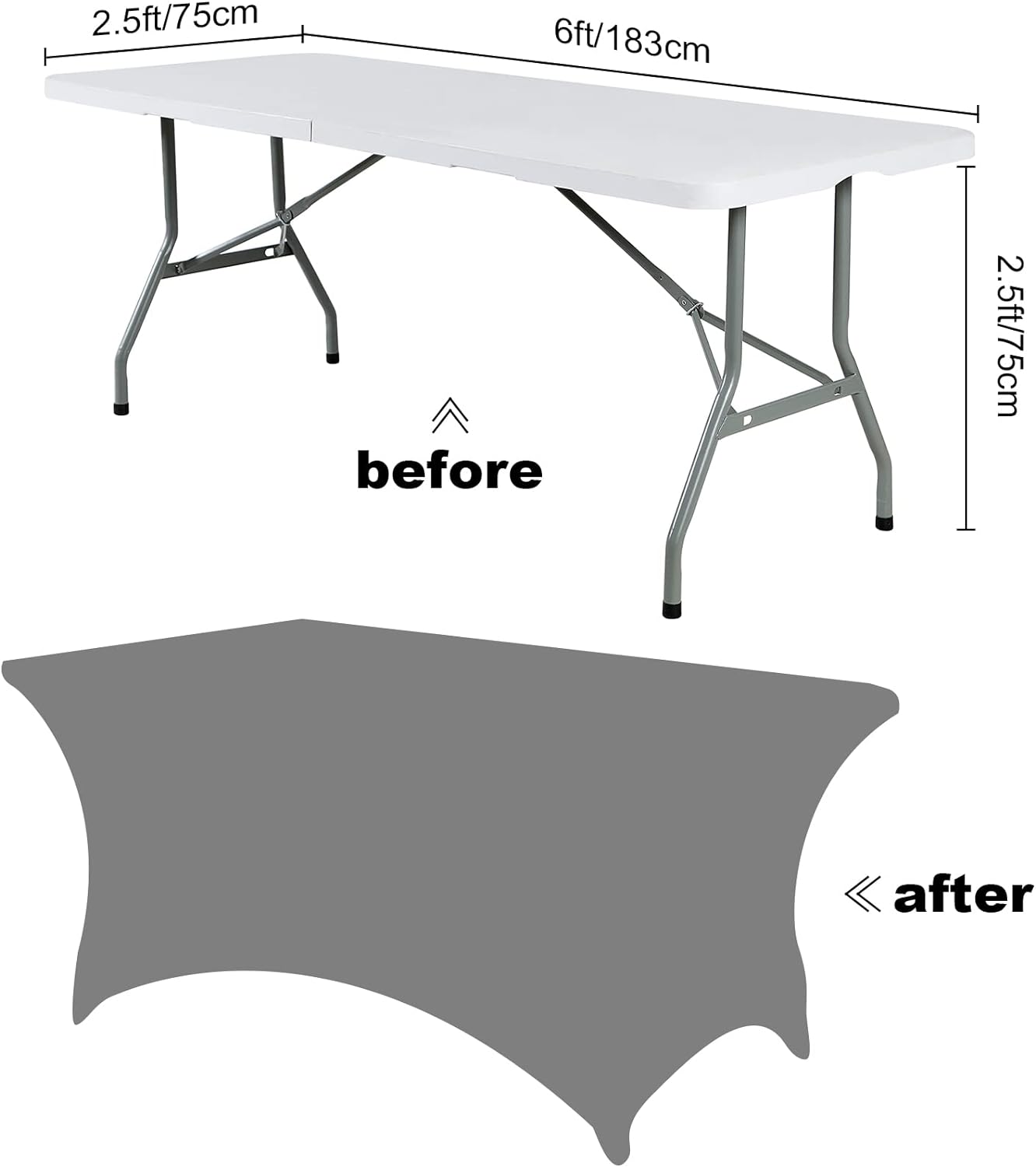 SuperO 2Pack Waterproof Spandex Table Cover for 6FT Table Universal Fitted Stretch Tablecloth for Party, Banquet, Wedding and Events-Gray