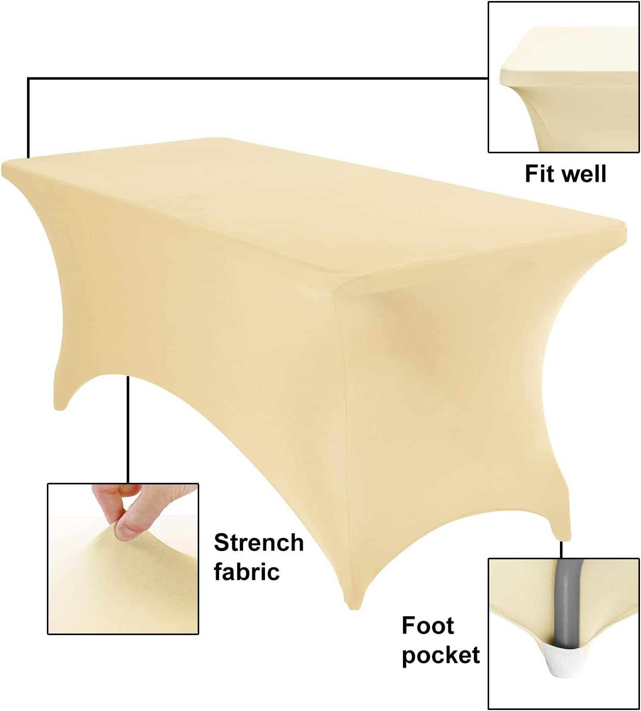 4Pack Spandex Waterproof Table Covers 6ft，Spandex 6ft Waterproof Table Cover for Party,Wedding, Banquet, and Events(Champagne)