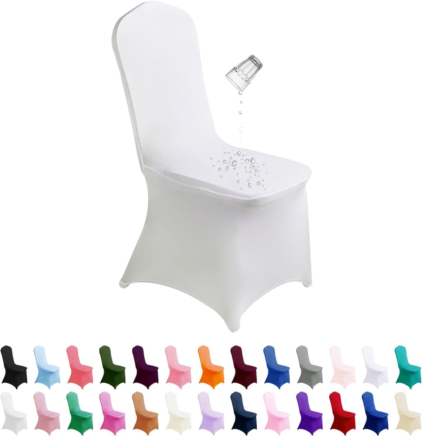 SUPERO Waterproof Spandex Chair Cover 100PCS, Stretch Dining Chair Covers, Polyester Outdoor Chair Covers, Protector Stretch Chair Cover for Party Universal, Banquet, Wedding Event, Hotel(White)