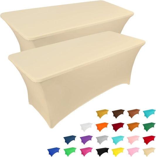 IVAPUPU 2 Pack 8FT Table Cloth for Rectangular Fitted Events Stretch Champagne Table Covers Washable Cover Spandex Tablecloth Protector for Party, Wedding, Cocktail, Banquet, Festival