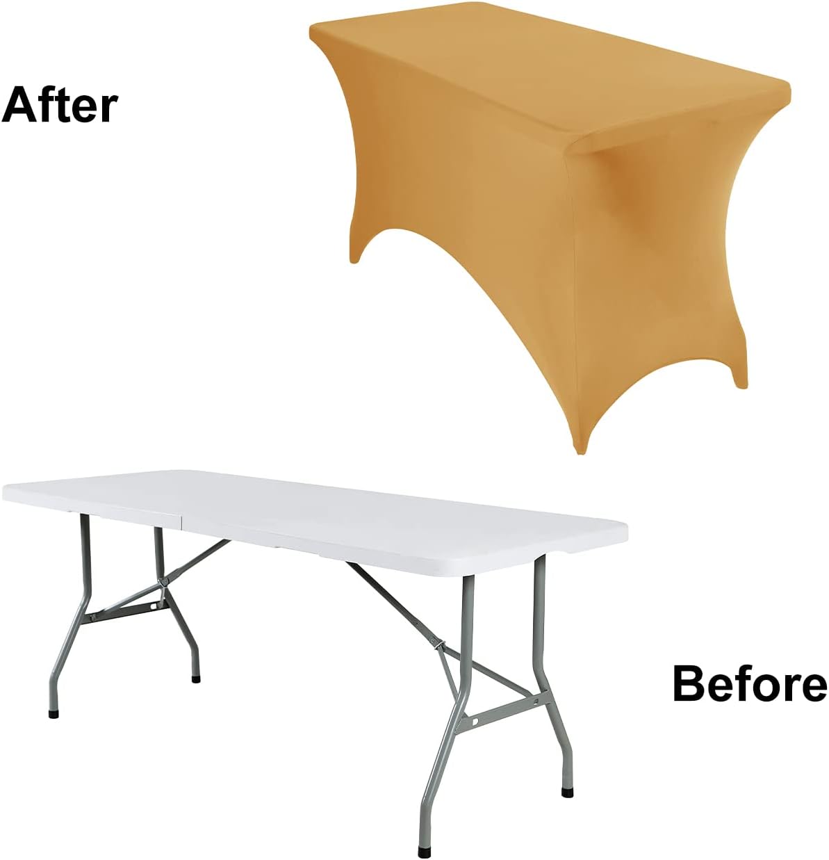 2Pack Spandex Waterproof Table Covers 4ft，Spandex 4ft Waterproof Table Cover for Party,Wedding, Banquet, and Events(Gold)