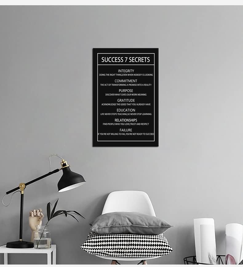 Motivational Canvas Wall Art for Office Inspirational Success 7 Secrets Poster Print Artwork Painting Picture for Framed Home Decoration Living Room Bedroom Ready to Hang [12''W X 18''H]