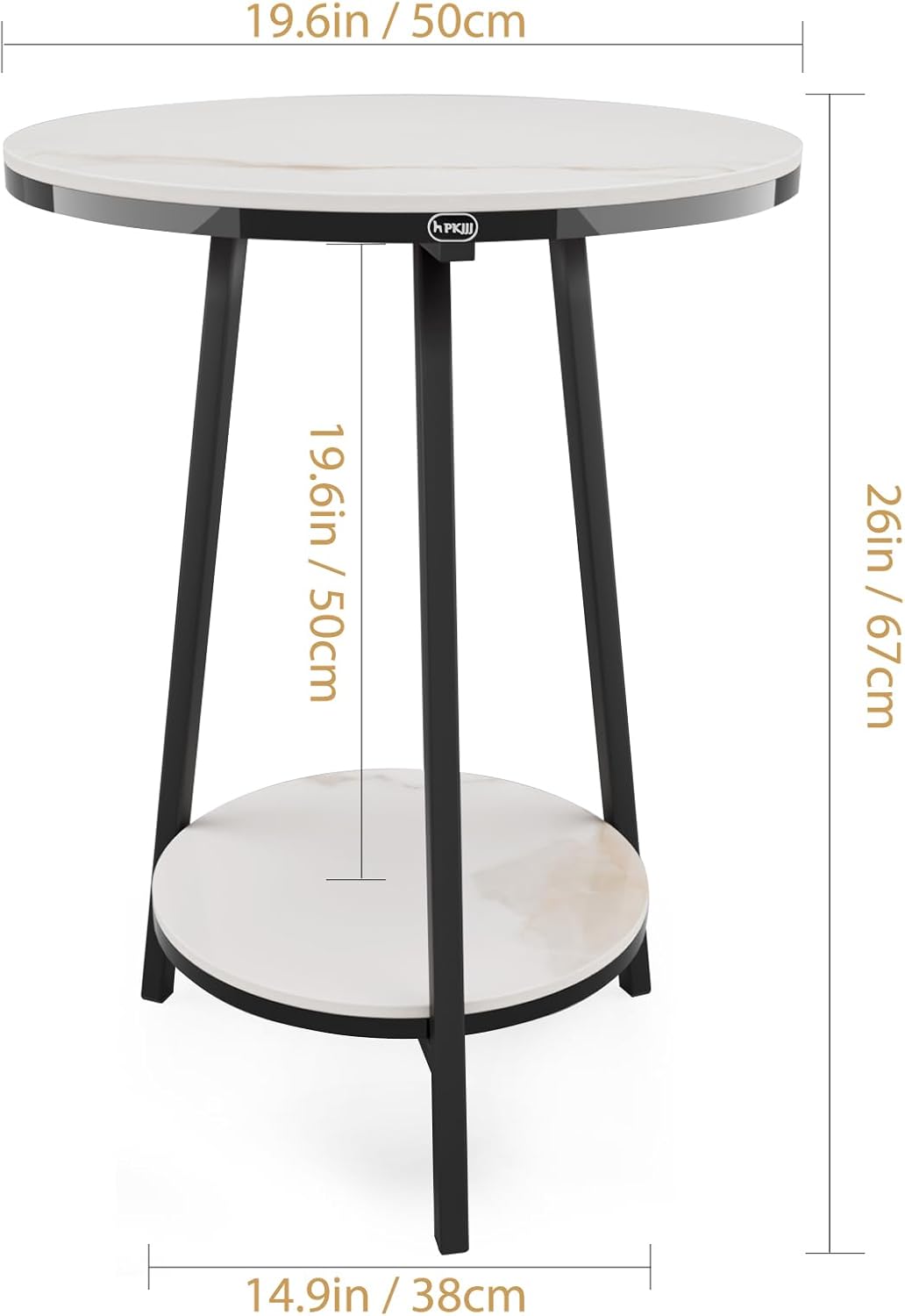 Side Table - Sintered Stone End Couch Table with Metal Frame & Gold Veins for Sofa Living Room Bedroom Bedside Coffee Small Spaces - Waterproof, Scratch-Resistant - Easy Assembly