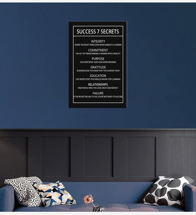 Success 7 Secrets Motivational Canvas Wall Art Inspirational Poster Print Artwork Painting Picture for Framed Home Decoration Living Room Office Bedroom Ready to Hang [24''W X 36''H]