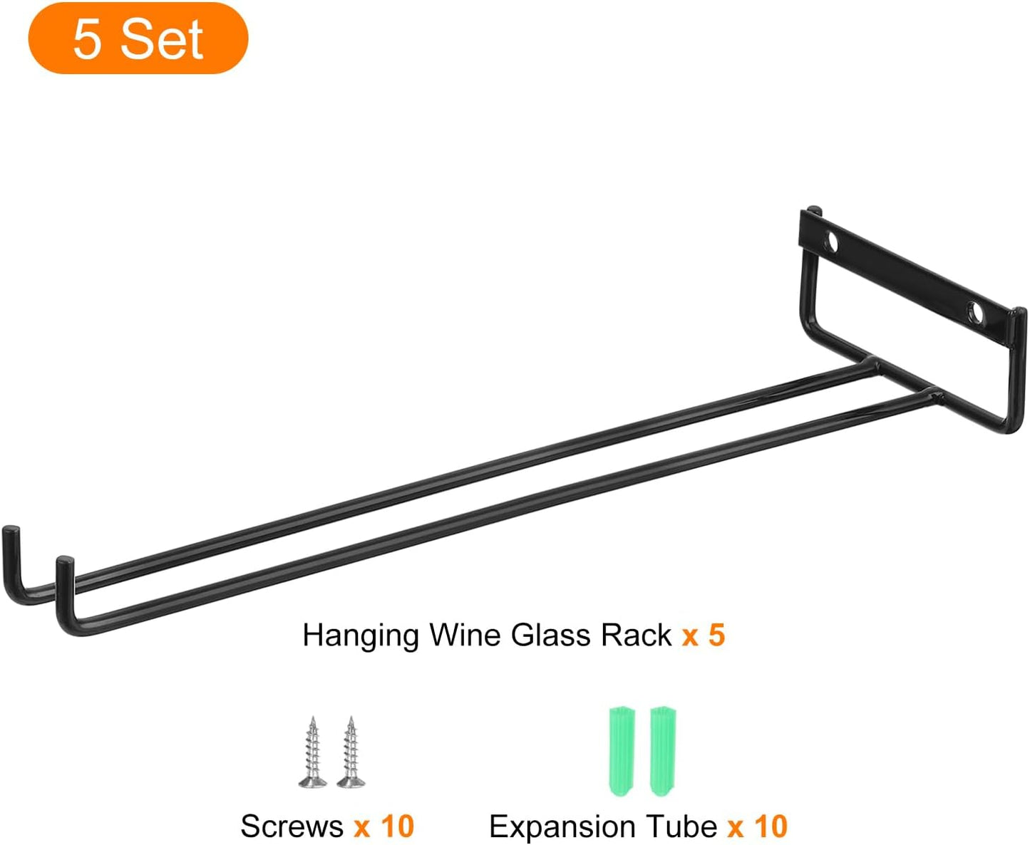 uxcell 5Pcs Wine Glass Rack, 11.81 Inch Iron Wine Glasses Rack Under Cabinet Stemware Rack - Wall Mountable Wine Glass Holder Storage Hanger for Bars Coffee Restaurants Kitchens, Black