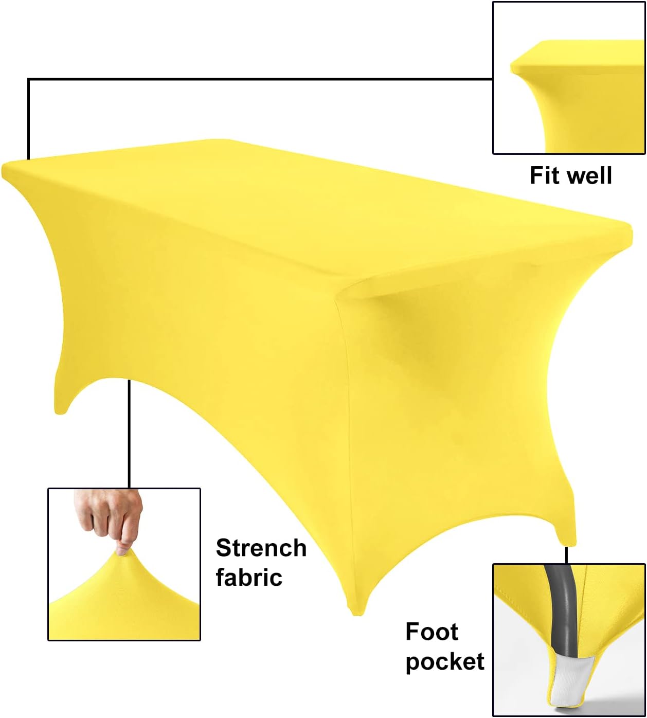 2Pack Spandex Waterproof Table Covers 6ft，Spandex 6ft Waterproof Table Cover for Party,Wedding, Banquet, and Events(Yellow)