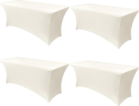 Obstal 6ft Stretch Spandex Table Cover - 4 Pack Universal Rectangular Fitted Tablecloth Protector for Wedding, Banquet and Party (Cream, 72L x 30W x 30H Inches)