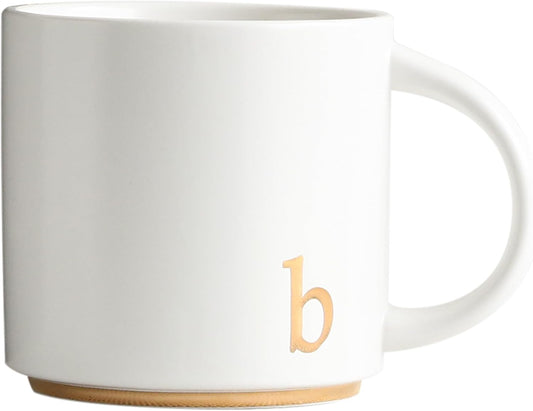 COLLECTIVE HOME - Monogram Ceramic Mugs, 15 oz Golden Initial Coffee Cups, Elegant Alphabet Tea Mugs, Elegant Personalized Mug with Gift Box, Luxurious Cups for Office and Home (b)