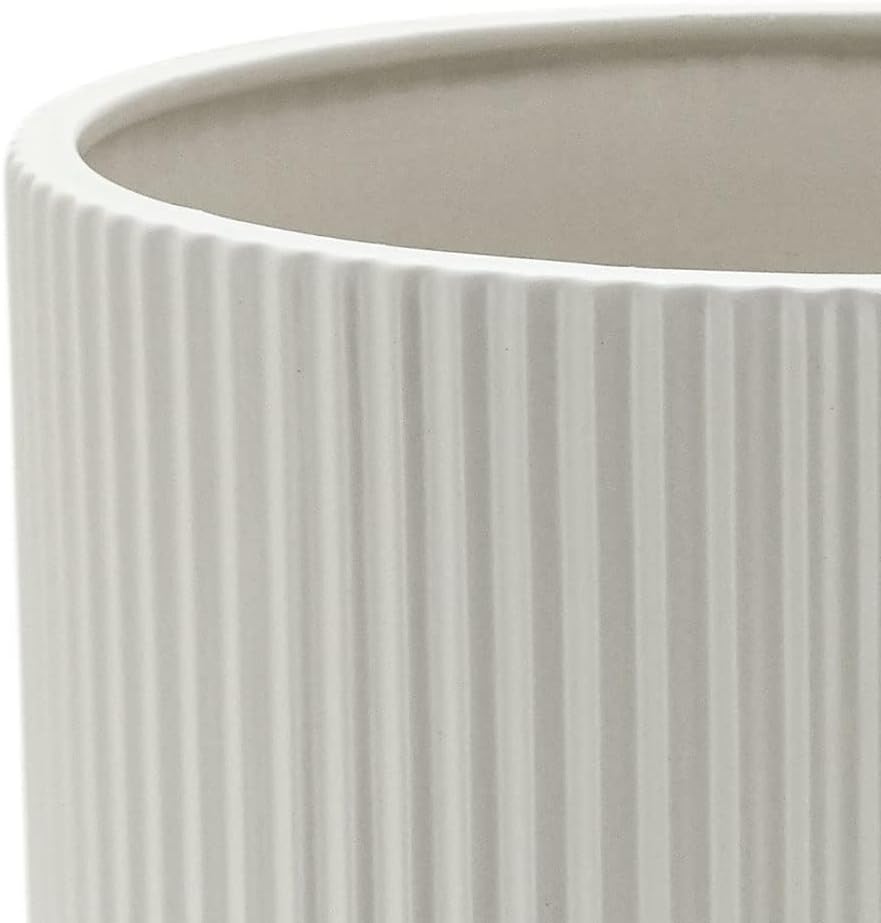 Amazon Basics Fluted Ceramic Round Planter, 8-inch, White