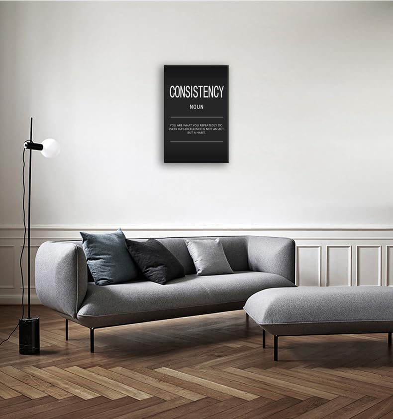 Motivational Wall Art Consistency Noun Inspiring Painting Prints on Canvas Inspirational Entrepreneur Quotes Motivational Posters Artwork Home Office Decor Framed Ready to Hang[24" W x 36" H]
