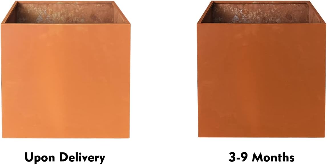 Corten Steel Planter Box Metal Planters Square Outdoor Steel Planter Cube Rustic Flower Pot 16 Inch Integral Durable Antique for Commercial Residential Garden Patio Deck and Backyard