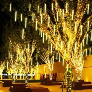 Christmas Meteor Shower Rain Lights, 10 Tube 12 Inch 240 LEDs Icicle Outdoor Raindrop for Xmas Halloween Wedding Party Tree Holiday Decoration, Warm White