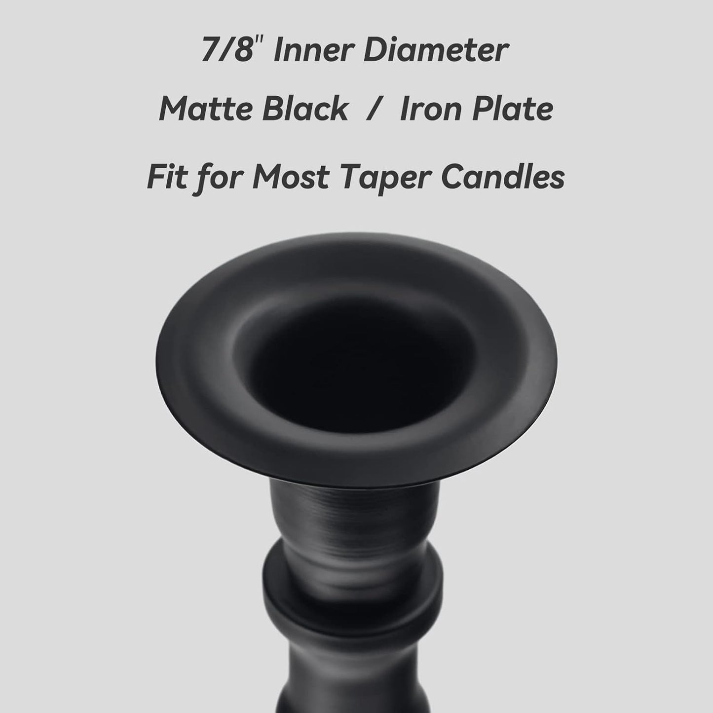 Matte Black Skinny Taper Candle Holder - Iron Slim Candle Stand for 7/8" Candles, Elegant Table Centerpiece for Home Decor and Farmhouse Table - 10"