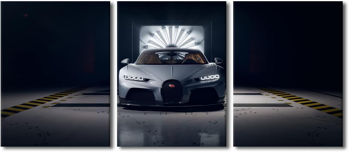 TUMOVO White Sports Car Modern Wall Art Super Car Picture Contemporary Artwork Print On Canvas Racing Car Poster for Boys Bedroom Wall Art Pictures for Living Room Framed Ready to Hang, 36" Wx16 H