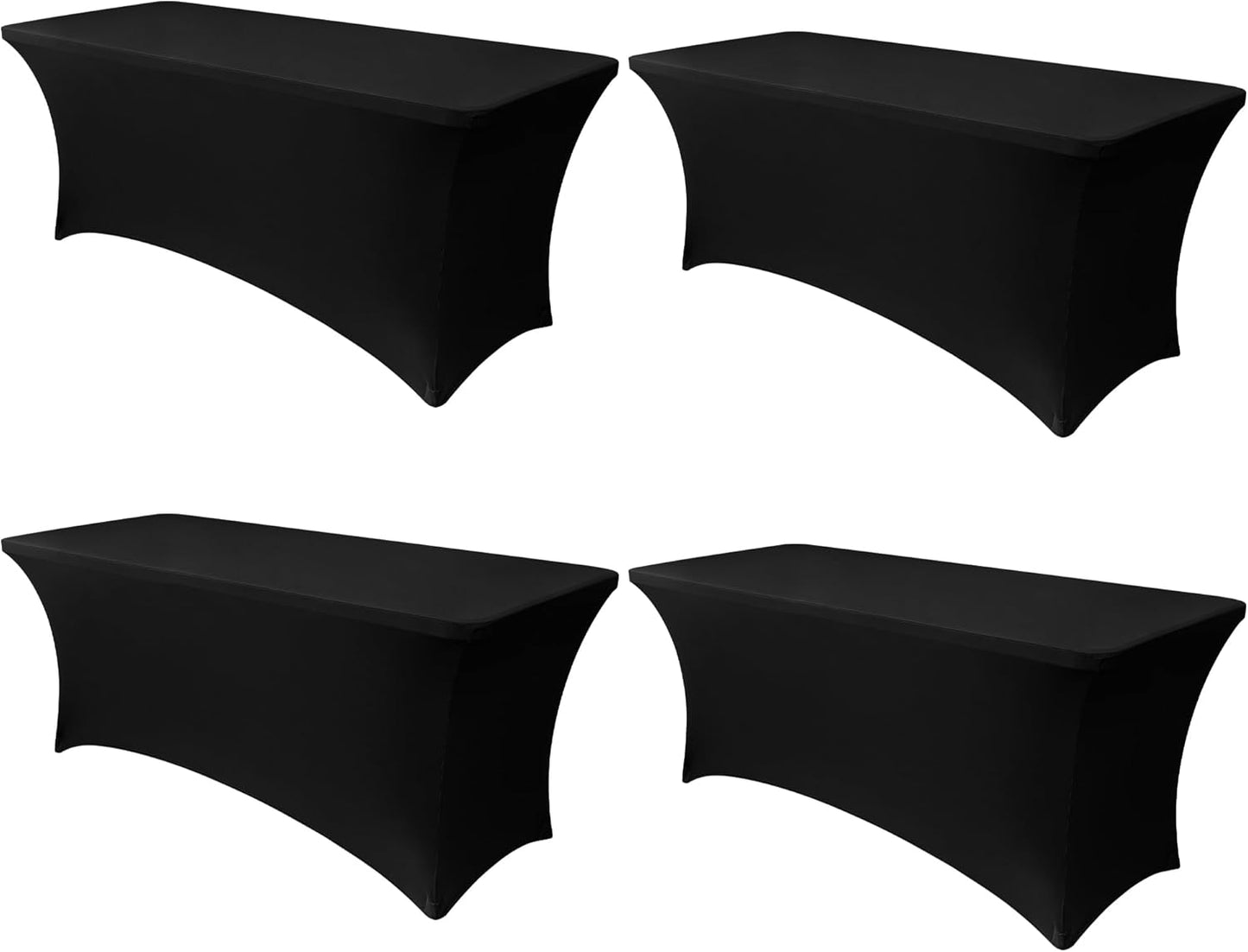 Obstal 4ft Stretch Spandex Table Cover - 4 Pack Universal Rectangular Fitted Tablecloth Protector for Wedding, Banquet and Party, Black