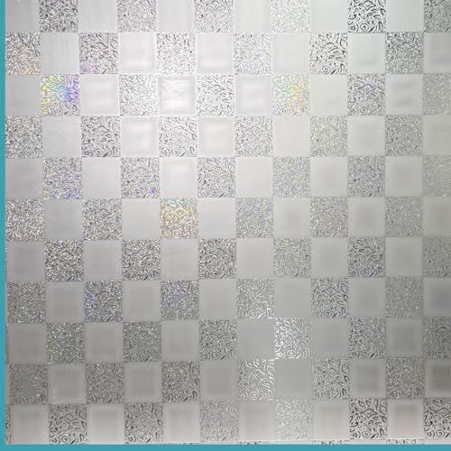 Window Film Privacy Day and Night with Installation Tools, Static Cling Glass Film Ideal for Home Shower Office Glass Door (White, 35.4 x 196.9 Inch)